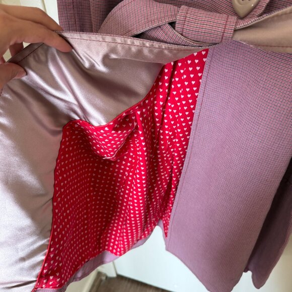 NEW Marc Jacobs Pink Micro Plaid Heart Belted Trench Single Breasted Coat L - Picture 7 of 8